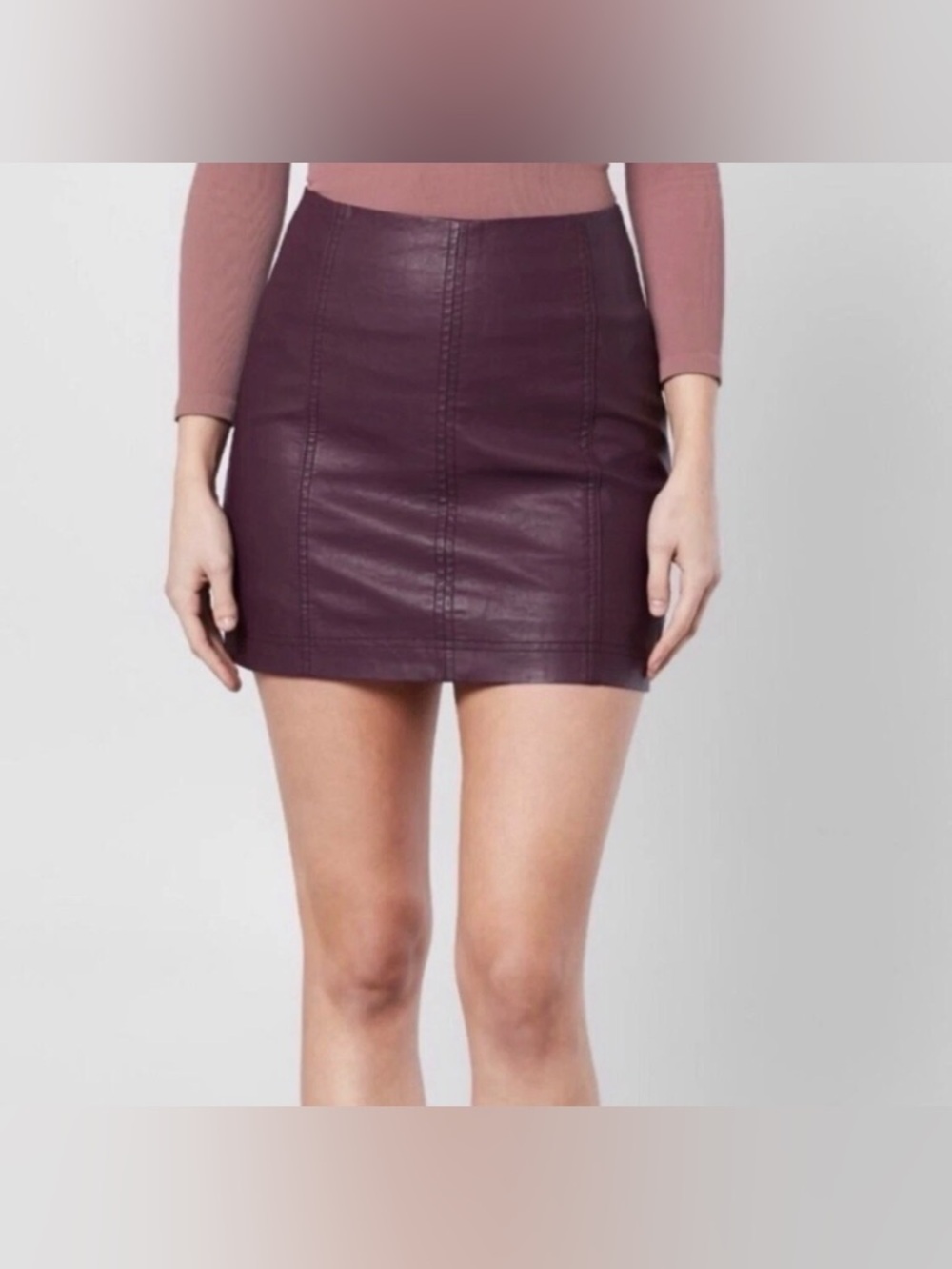 Free People Vegan Leather Lined Plum Purple Mini Skirt Size 2